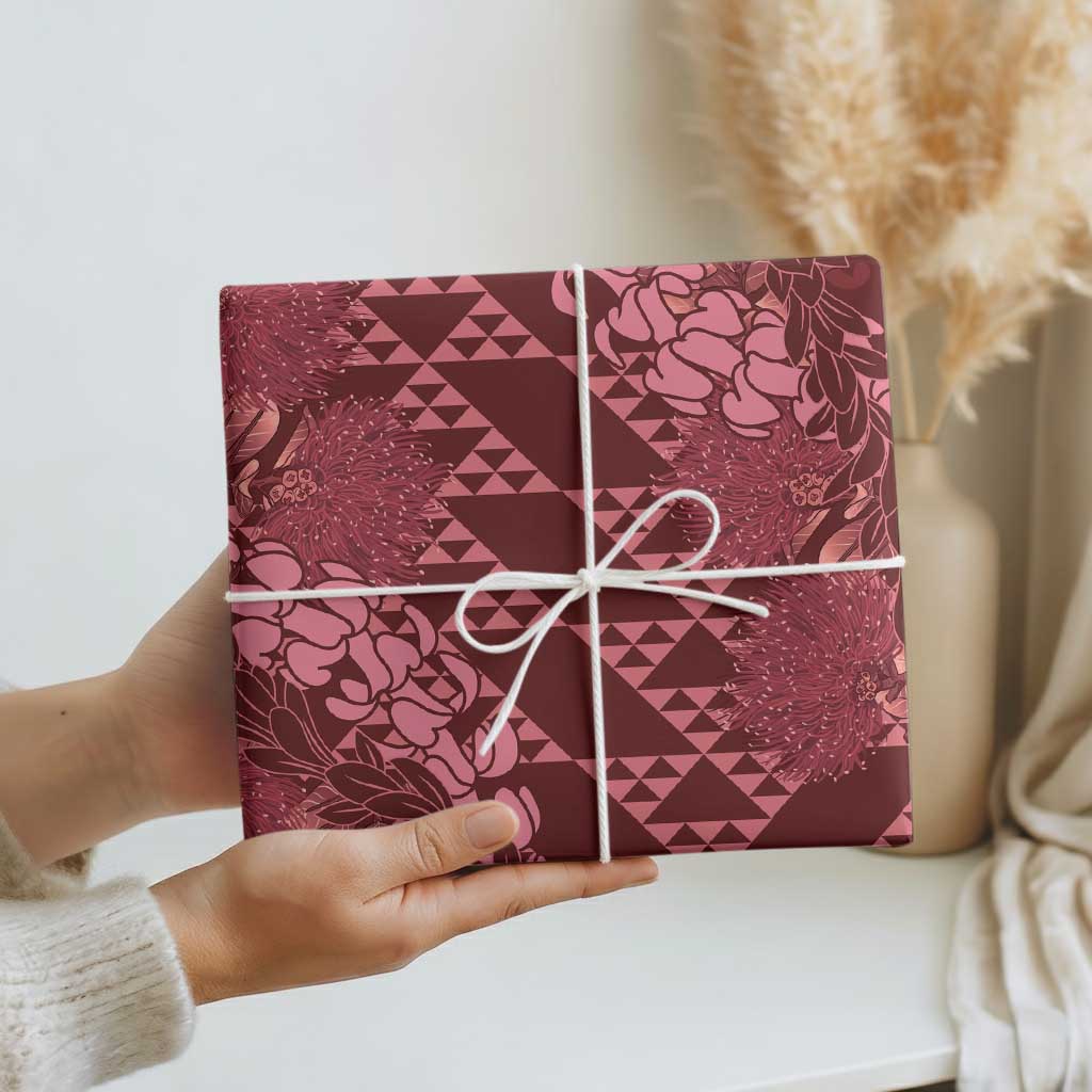 Maroon Aloha Hawaii Wrapping Paper Hawaiian Kakau Ohia Lehua Lei - Polynesian Pride