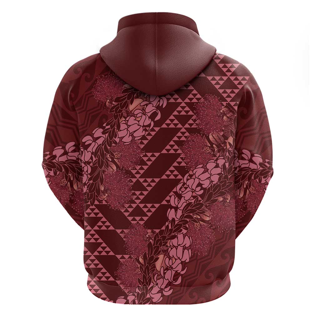 Maroon Aloha Hawaii Zip Hoodie Hawaiian Kakau Ohia Lehua Lei - Polynesian Pride