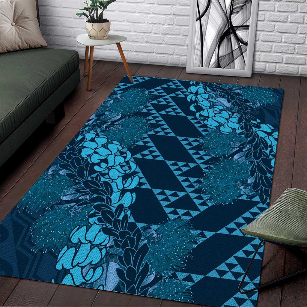 Naval Night Aloha Hawaii Area Rug Hawaiian Kakau Ohia Lehua Lei - Polynesian Pride