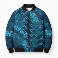 Naval Night Aloha Hawaii Bomber Puffer Jacket Hawaiian Kakau Ohia Lehua Lei - Polynesian Pride