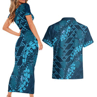 Naval Night Aloha Hawaii Couples Matching Short Sleeve Bodycon Dress and Hawaiian Shirt Hawaiian Kakau Ohia Lehua Lei - Polynesian Pride