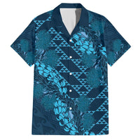 Naval Night Aloha Hawaii Family Matching Off The Shoulder Long Sleeve Dress and Hawaiian Shirt Hawaiian Kakau Ohia Lehua Lei - Polynesian Pride