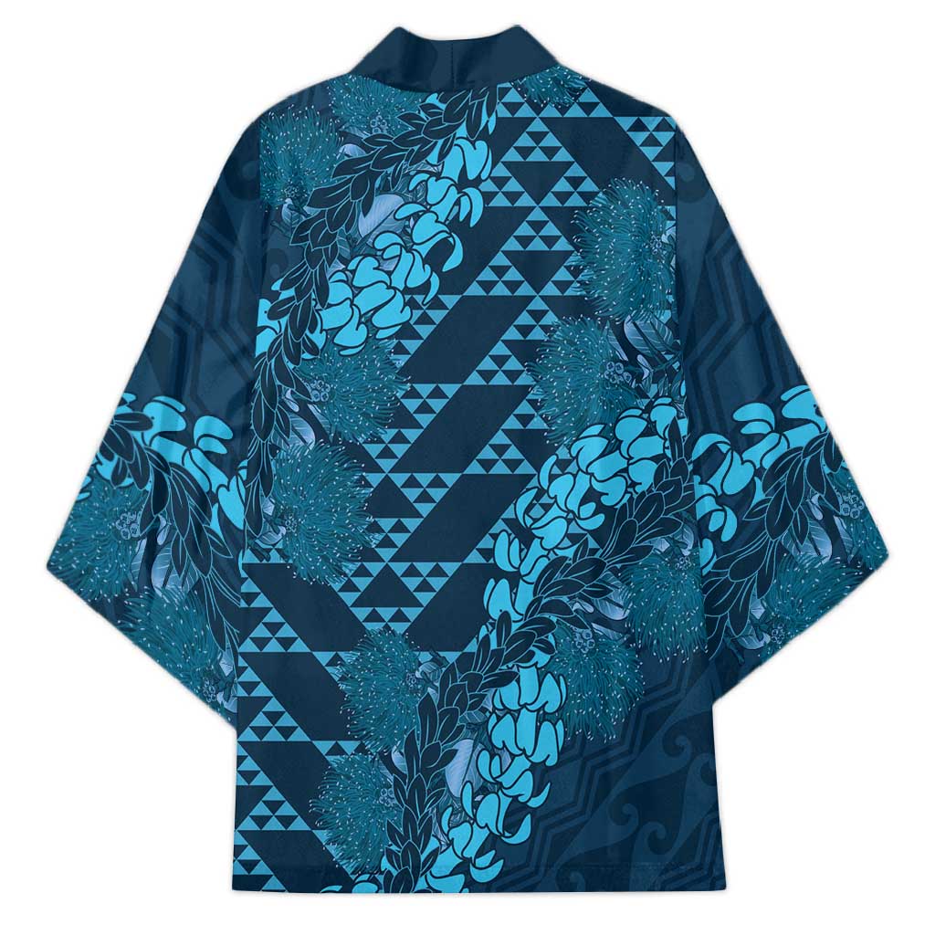 Naval Night Aloha Hawaii Kimono Hawaiian Kakau Ohia Lehua Lei - Polynesian Pride