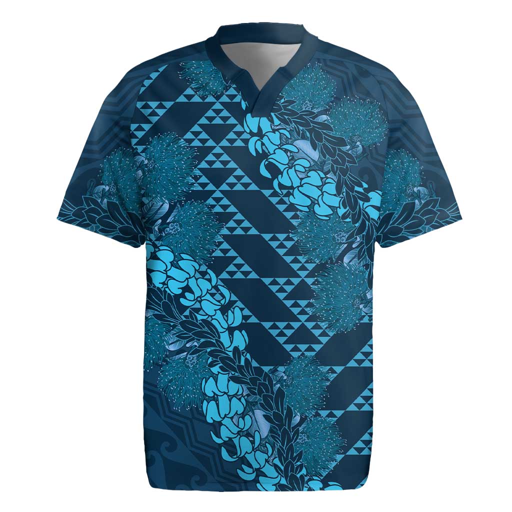 Naval Night Aloha Hawaii Rugby Jersey Hawaiian Kakau Ohia Lehua Lei - Polynesian Pride