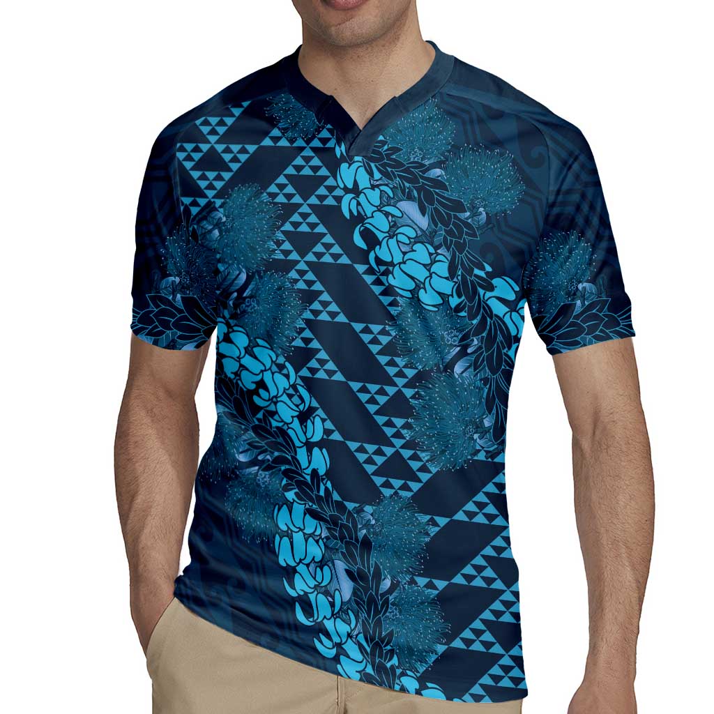 Naval Night Aloha Hawaii Rugby Jersey Hawaiian Kakau Ohia Lehua Lei - Polynesian Pride