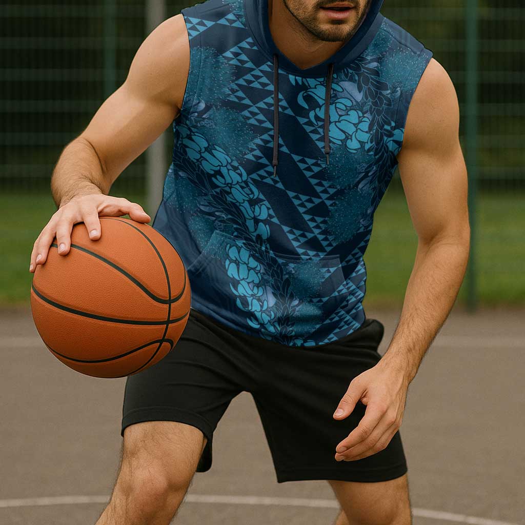 Naval Night Aloha Hawaii Sleeveless Hoodie Hawaiian Kakau Ohia Lehua Lei - Polynesian Pride