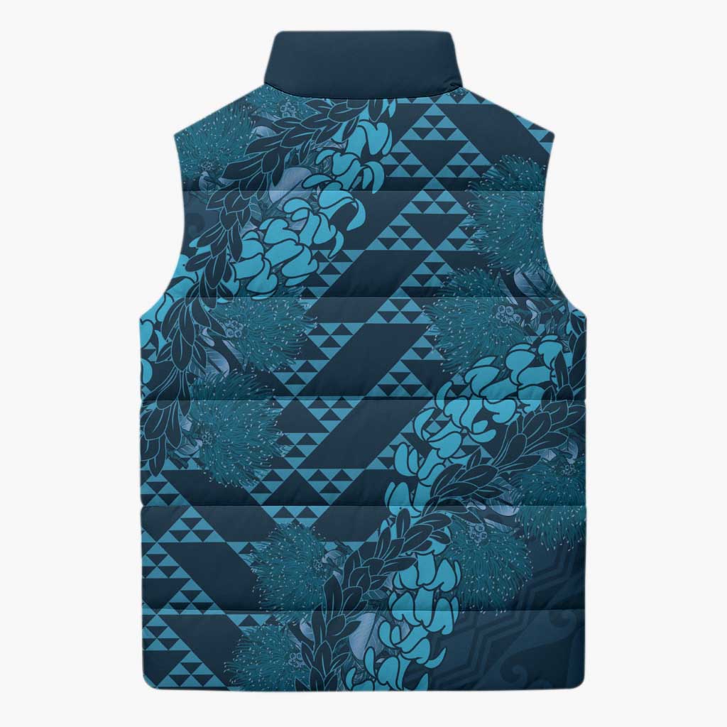 Naval Night Aloha Hawaii Sleeveless Puffer Jacket Hawaiian Kakau Ohia Lehua Lei - Polynesian Pride