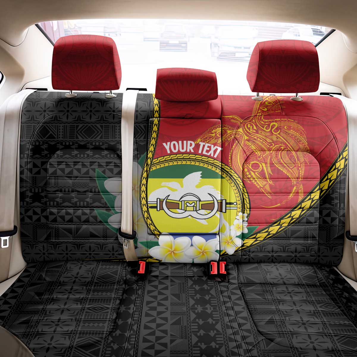 Personalised PNG Morobe Provins Back Car Seat Cover Papua New Guinea Plumeria Melanesian Pattern - Polynesian Pride