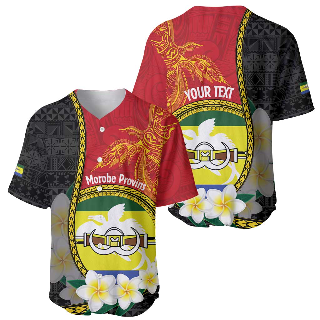 Personalised PNG Morobe Provins Baseball Jersey Papua New Guinea Plumeria Melanesian Pattern - Polynesian Pride