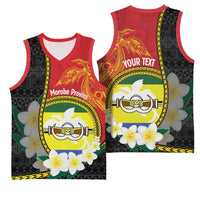 Personalised PNG Morobe Provins Basketball Jersey Papua New Guinea Plumeria Melanesian Pattern - Polynesian Pride