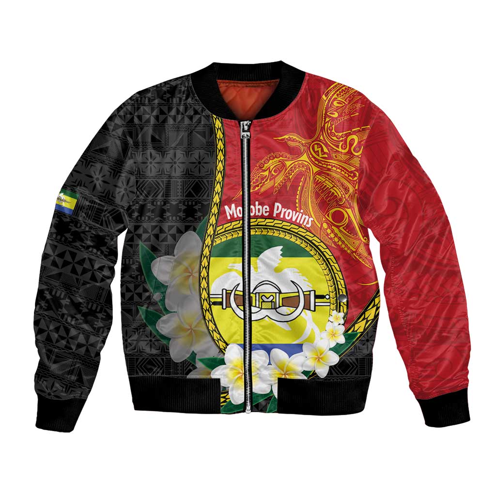 Personalised PNG Morobe Provins Bomber Jacket Papua New Guinea Plumeria Melanesian Pattern - Polynesian Pride