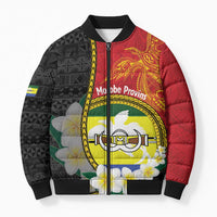 Personalised PNG Morobe Provins Bomber Puffer Jacket Papua New Guinea Plumeria Melanesian Pattern - Polynesian Pride