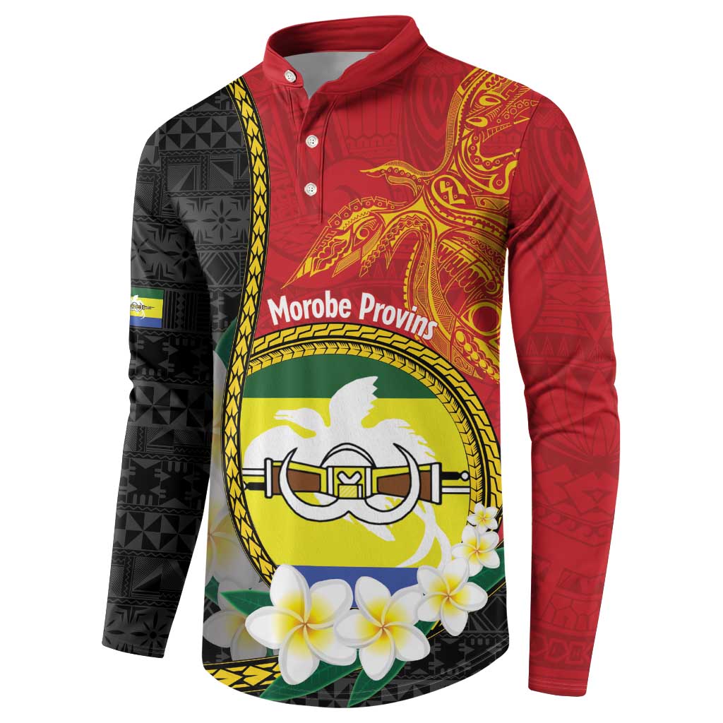 Personalised PNG Morobe Provins Button Sweatshirt Papua New Guinea Plumeria Melanesian Pattern - Polynesian Pride
