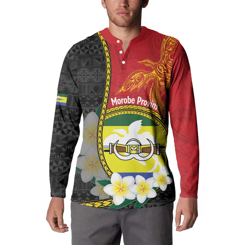 Personalised PNG Morobe Provins Button Sweatshirt Papua New Guinea Plumeria Melanesian Pattern - Polynesian Pride