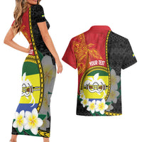 Personalised PNG Morobe Provins Couples Matching Short Sleeve Bodycon Dress and Hawaiian Shirt Papua New Guinea Plumeria Melanesian Pattern - Polynesian Pride