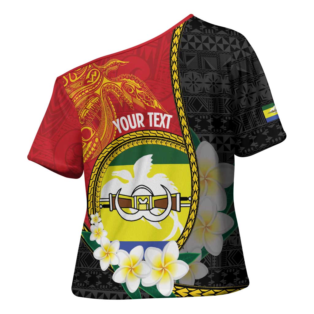 Personalised PNG Morobe Provins Cross Shoulder Shirt Papua New Guinea Plumeria Melanesian Pattern - Polynesian Pride