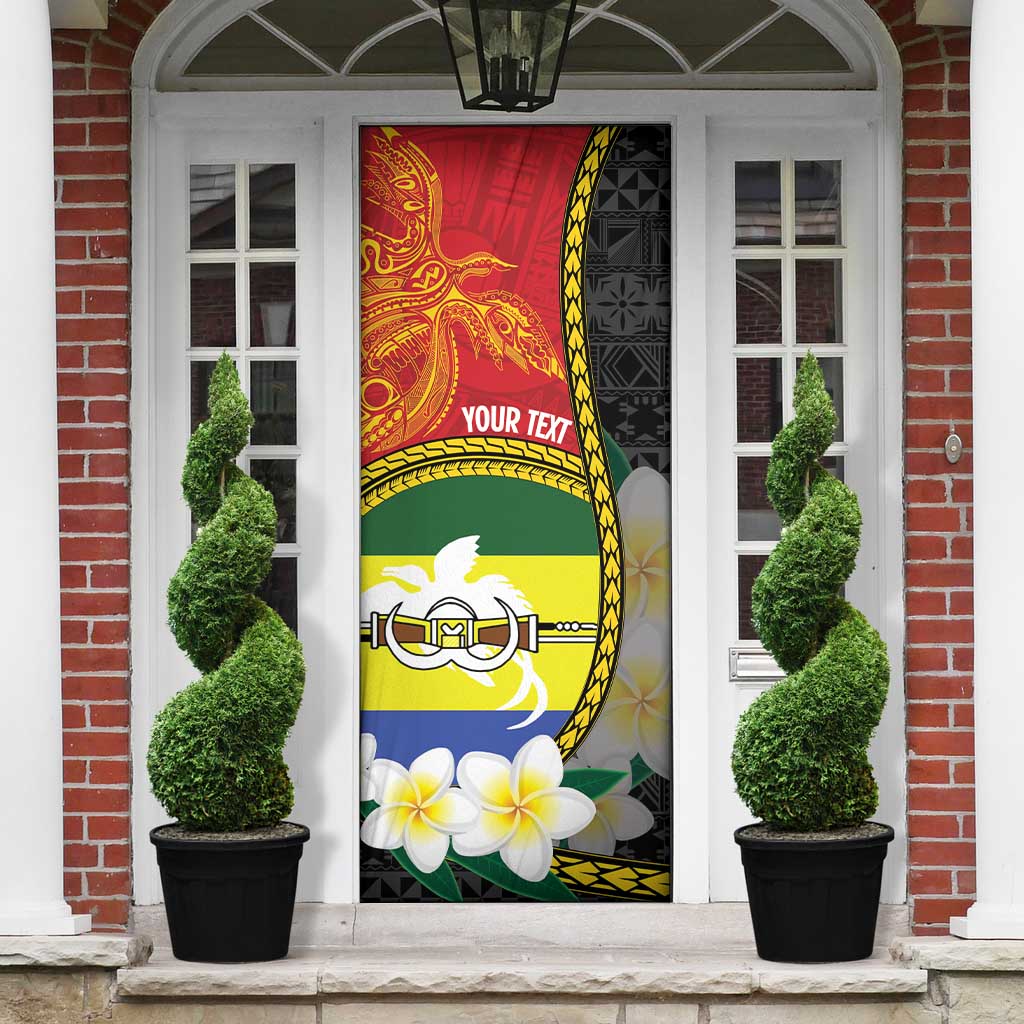 Personalised PNG Morobe Provins Door Cover Papua New Guinea Plumeria Melanesian Pattern - Polynesian Pride