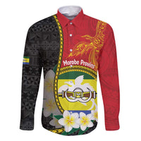 Personalised PNG Morobe Provins Family Matching Long Sleeve Bodycon Dress and Hawaiian Shirt Papua New Guinea Plumeria Melanesian Pattern LT14 Dad's Shirt - Long Sleeve Red - Polynesian Pride