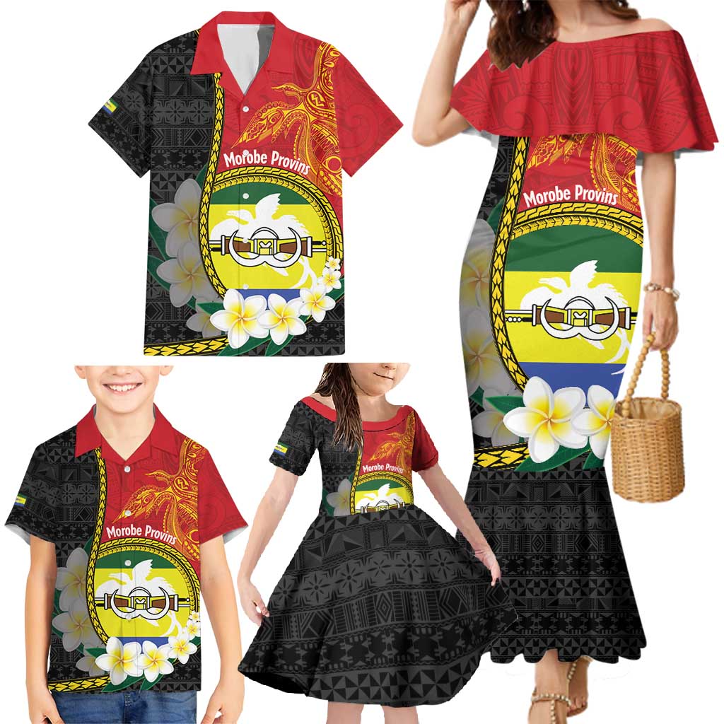 Personalised PNG Morobe Provins Family Matching Mermaid Dress and Hawaiian Shirt Papua New Guinea Plumeria Melanesian Pattern - Polynesian Pride