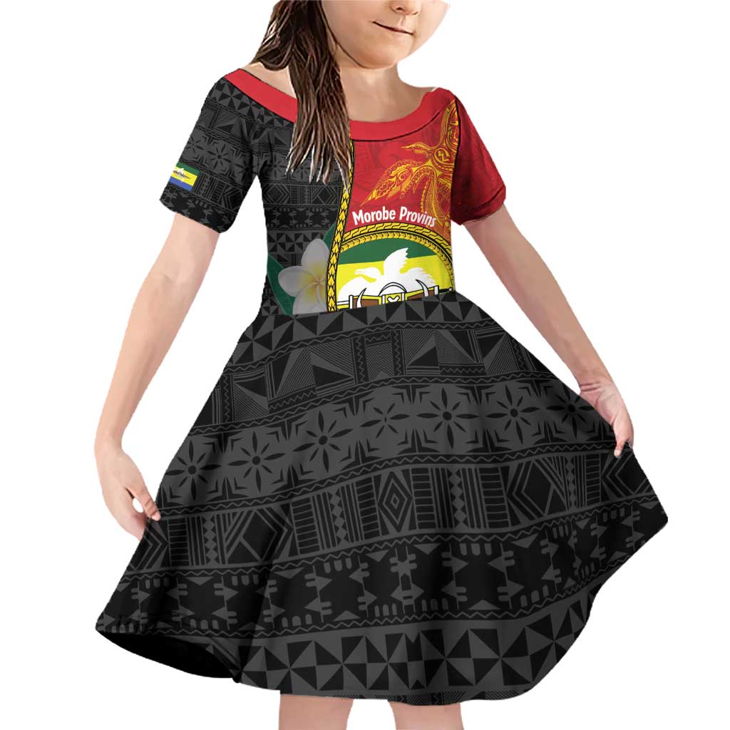 Personalised PNG Morobe Provins Family Matching Off Shoulder Short Dress and Hawaiian Shirt Papua New Guinea Plumeria Melanesian Pattern - Polynesian Pride