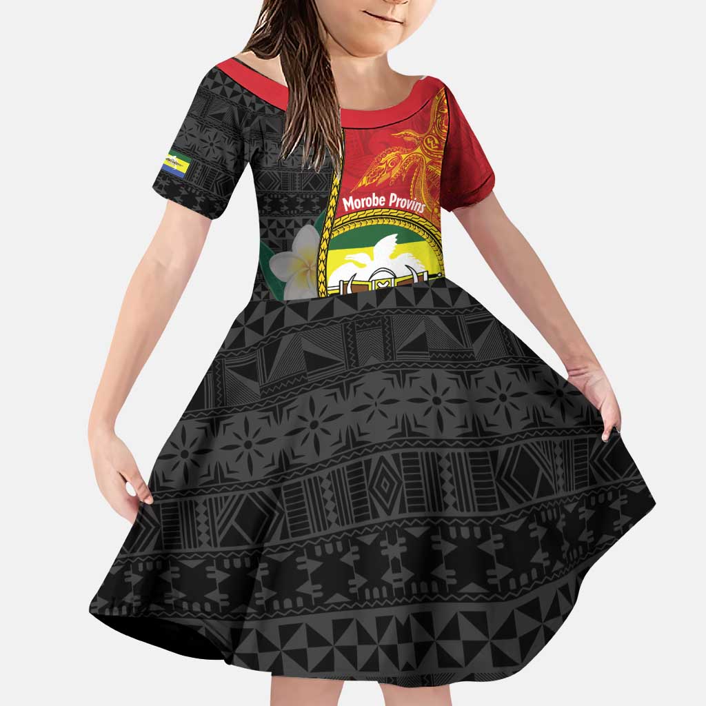 Personalised PNG Morobe Provins Family Matching Puletasi and Hawaiian Shirt Papua New Guinea Plumeria Melanesian Pattern LT14 Daughter's Dress Red - Polynesian Pride