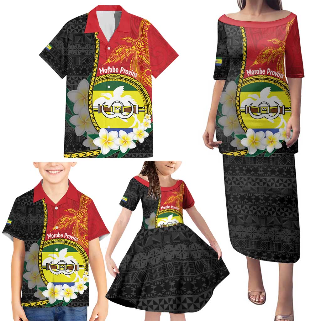 Personalised PNG Morobe Provins Family Matching Puletasi and Hawaiian Shirt Papua New Guinea Plumeria Melanesian Pattern - Polynesian Pride