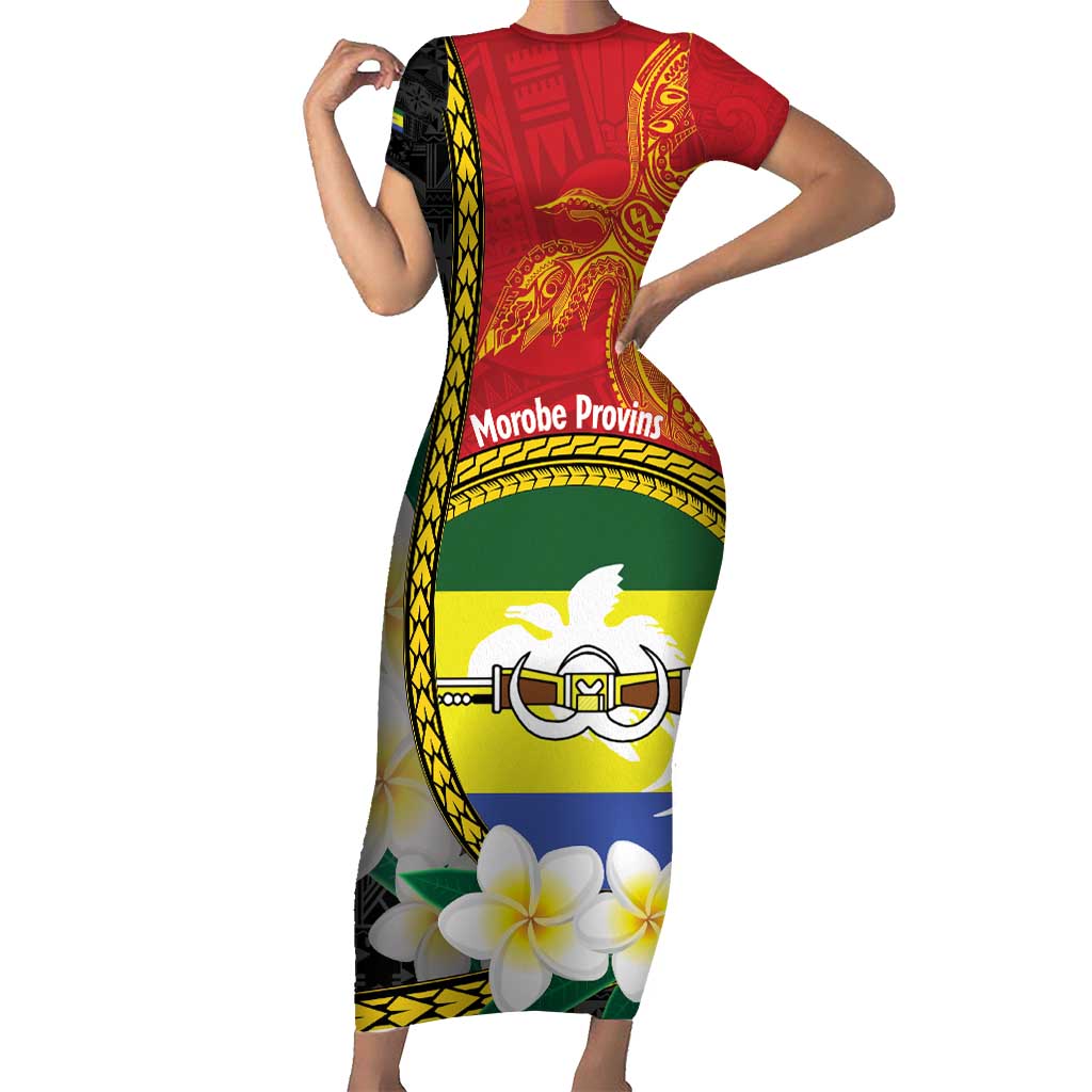 Personalised PNG Morobe Provins Family Matching Short Sleeve Bodycon Dress and Hawaiian Shirt Papua New Guinea Plumeria Melanesian Pattern - Polynesian Pride