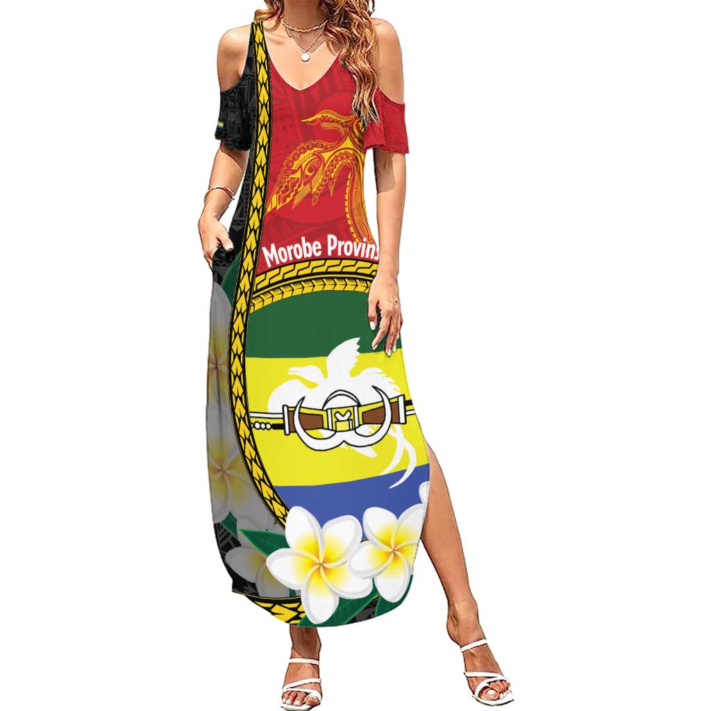 Personalised PNG Morobe Provins Family Matching Summer Maxi Dress and Hawaiian Shirt Papua New Guinea Plumeria Melanesian Pattern LT14 Mom's Dress Red - Polynesian Pride