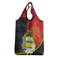 Personalised PNG Morobe Provins Grocery Bag Papua New Guinea Plumeria Melanesian Pattern - Polynesian Pride