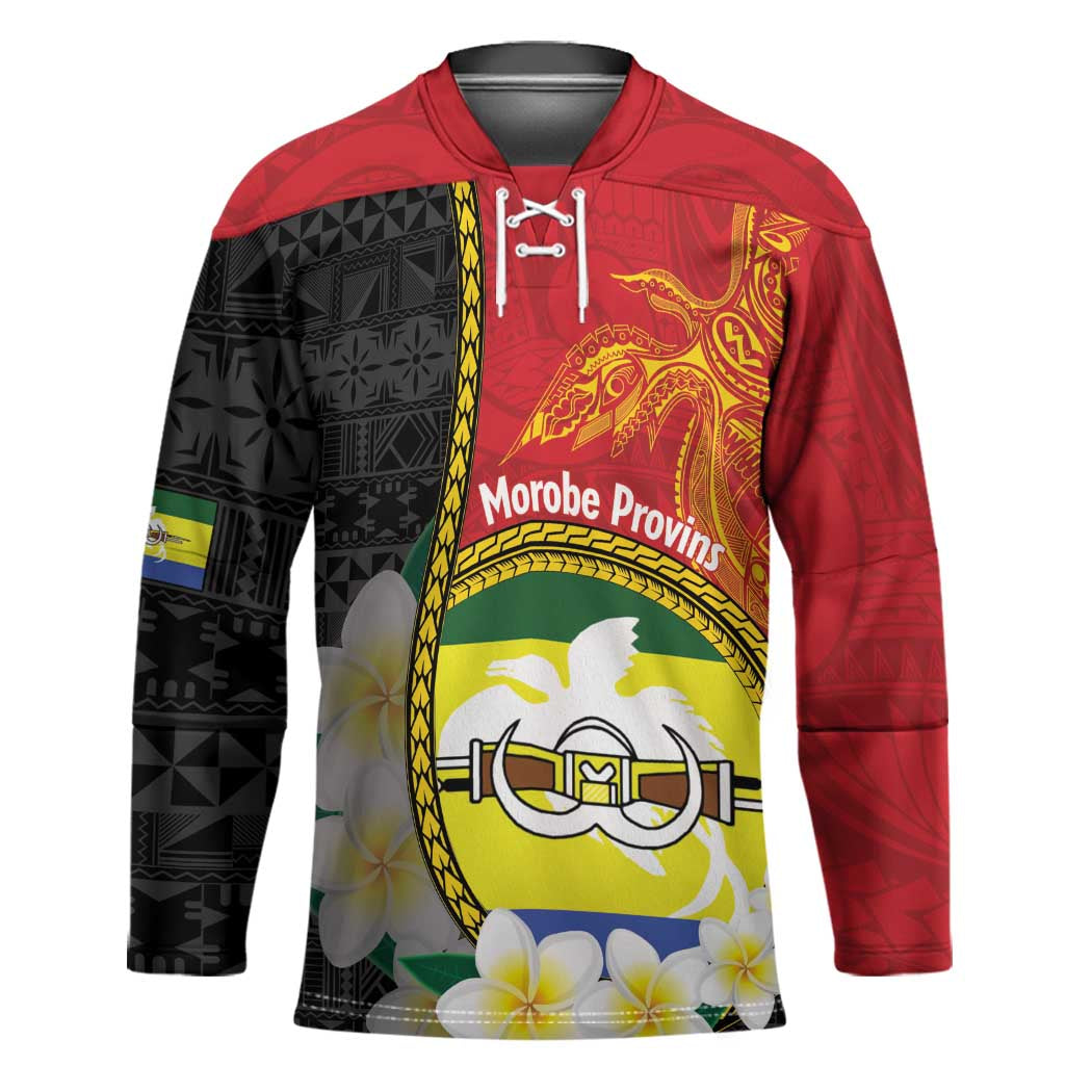 Personalised PNG Morobe Provins Hockey Jersey Papua New Guinea Plumeria Melanesian Pattern - Polynesian Pride