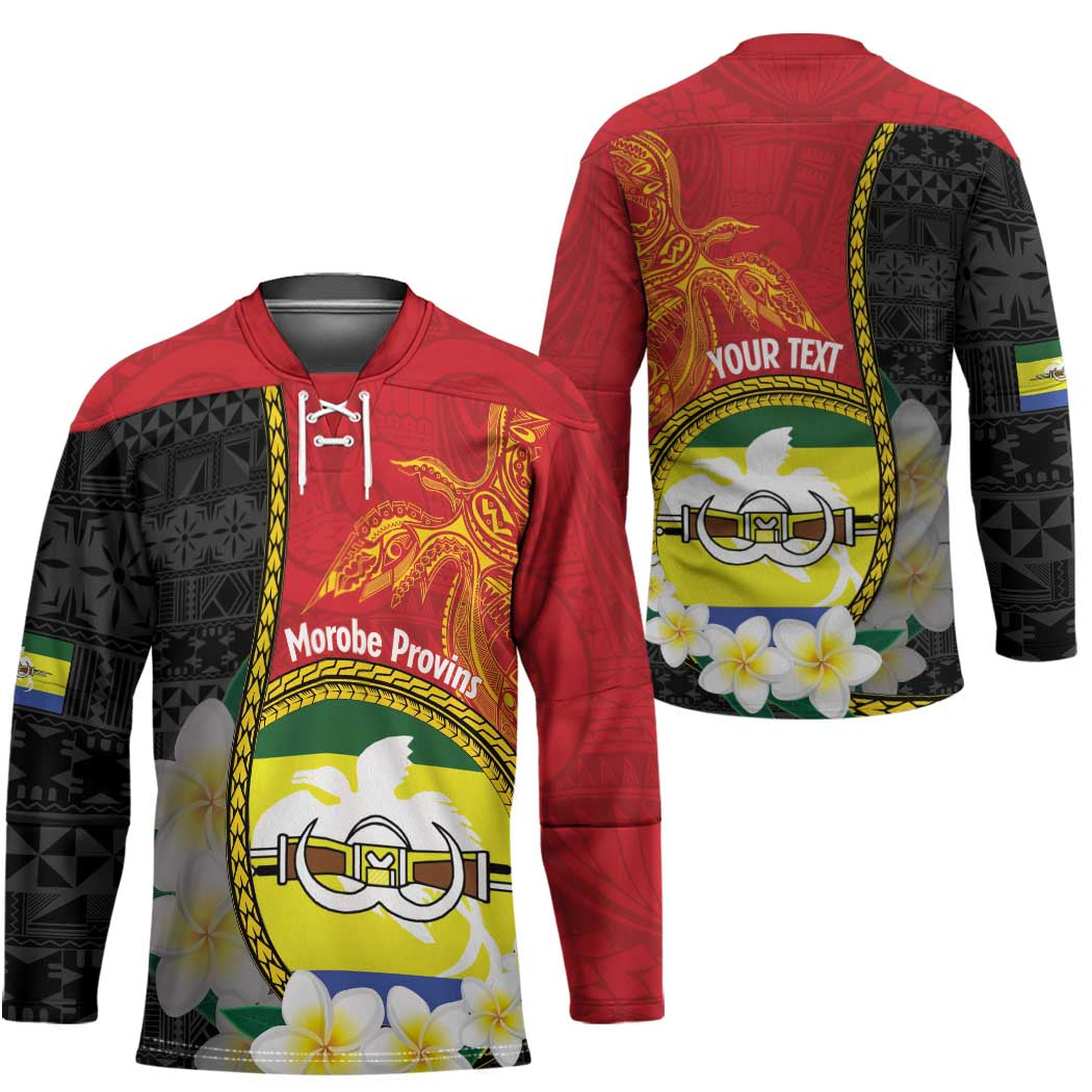 Personalised PNG Morobe Provins Hockey Jersey Papua New Guinea Plumeria Melanesian Pattern - Polynesian Pride