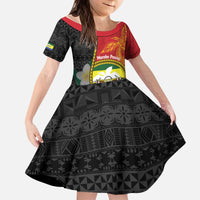 Personalised PNG Morobe Provins Kid Short Sleeve Dress Papua New Guinea Plumeria Melanesian Pattern - Polynesian Pride