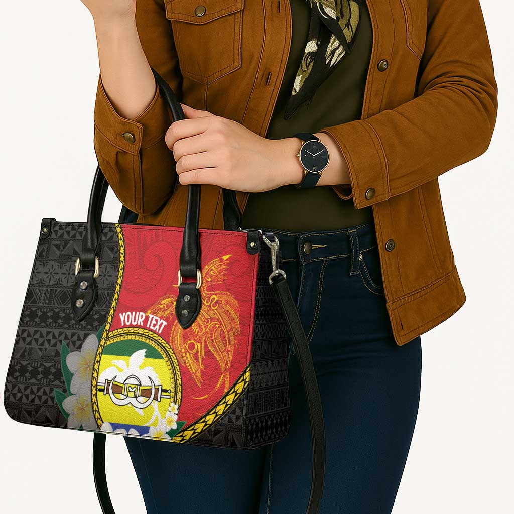 Personalised PNG Morobe Provins Leather Bag Papua New Guinea Plumeria Melanesian Pattern - Polynesian Pride