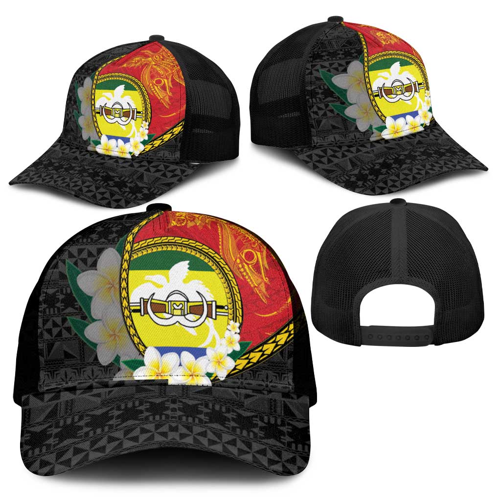 PNG Morobe Provins Mesh Trucker Cap Papua New Guinea Plumeria Melanesian Pattern - Polynesian Pride