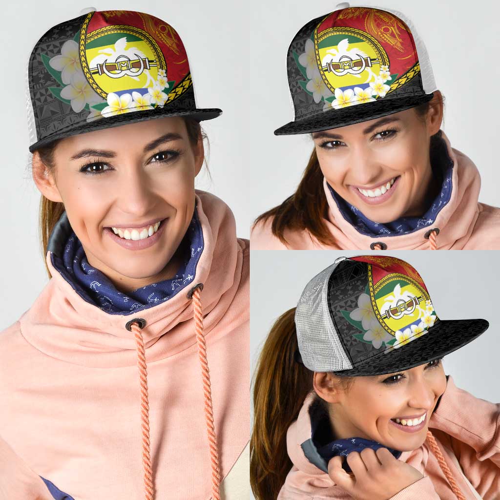 PNG Morobe Provins Mesh Trucker Cap Papua New Guinea Plumeria Melanesian Pattern - Polynesian Pride