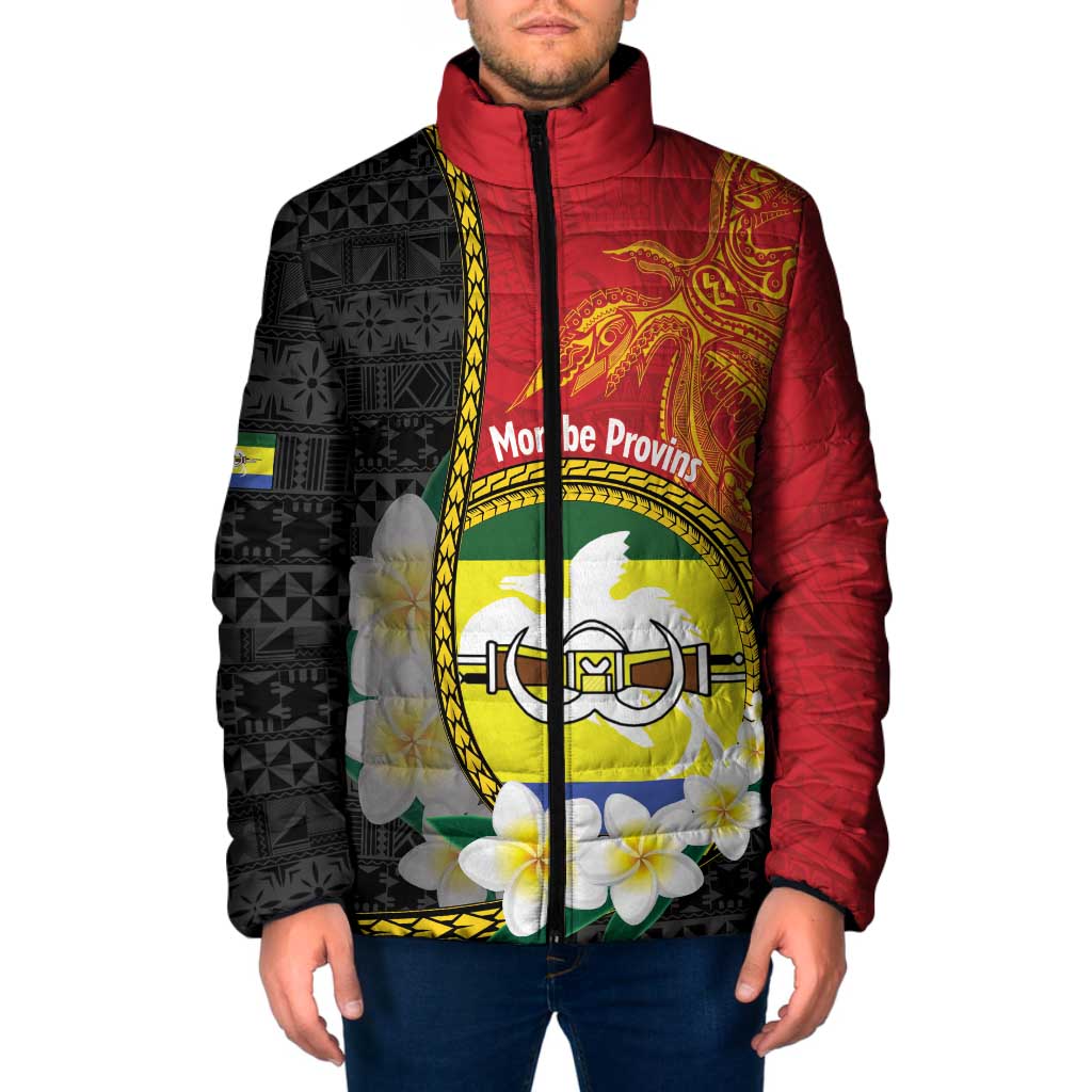 Personalised PNG Morobe Provins Padded Jacket Papua New Guinea Plumeria Melanesian Pattern - Polynesian Pride