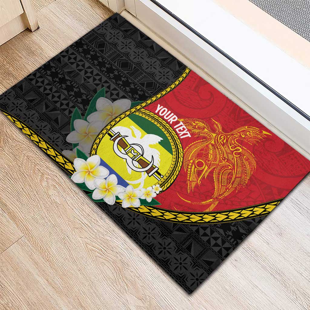 Personalised PNG Morobe Provins Rubber Doormat Papua New Guinea Plumeria Melanesian Pattern - Polynesian Pride