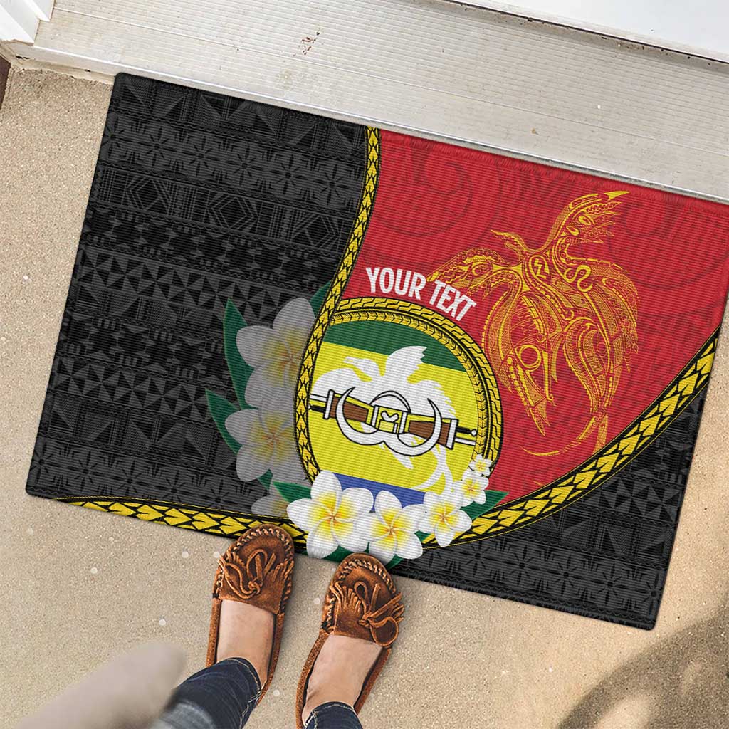 Personalised PNG Morobe Provins Rubber Doormat Papua New Guinea Plumeria Melanesian Pattern - Polynesian Pride