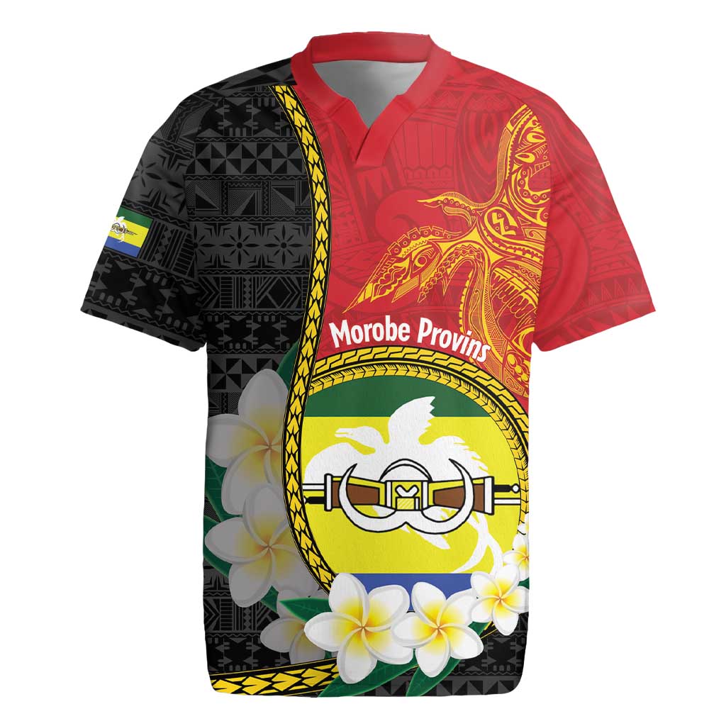 Personalised PNG Morobe Provins Rugby Jersey Papua New Guinea Plumeria Melanesian Pattern - Polynesian Pride