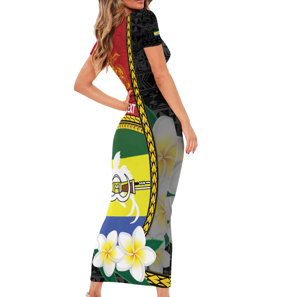 Personalised PNG Morobe Provins Short Sleeve Bodycon Dress Papua New Guinea Plumeria Melanesian Pattern - Polynesian Pride