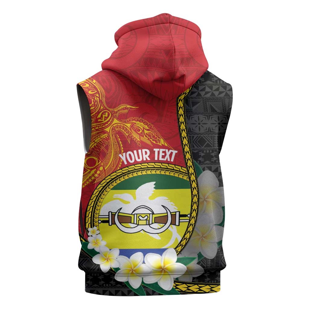 Personalised PNG Morobe Provins Sleeveless Hoodie Papua New Guinea Plumeria Melanesian Pattern - Polynesian Pride
