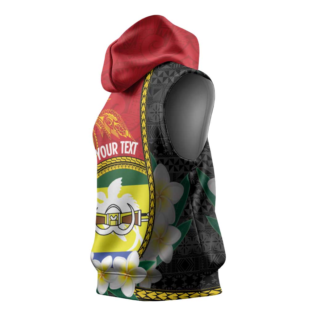 Personalised PNG Morobe Provins Sleeveless Hoodie Papua New Guinea Plumeria Melanesian Pattern - Polynesian Pride