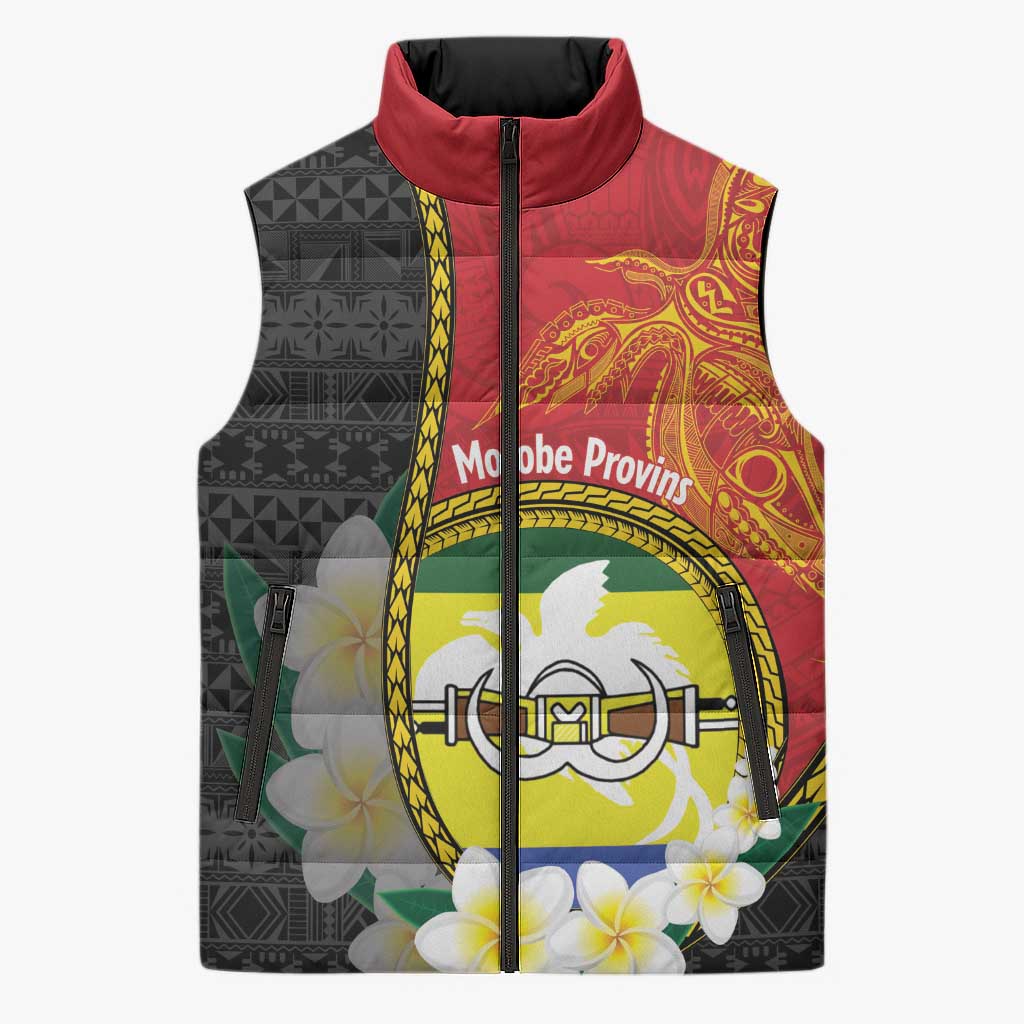 Personalised PNG Morobe Provins Sleeveless Puffer Jacket Papua New Guinea Plumeria Melanesian Pattern - Polynesian Pride