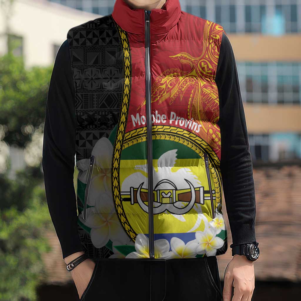 Personalised PNG Morobe Provins Sleeveless Puffer Jacket Papua New Guinea Plumeria Melanesian Pattern - Polynesian Pride