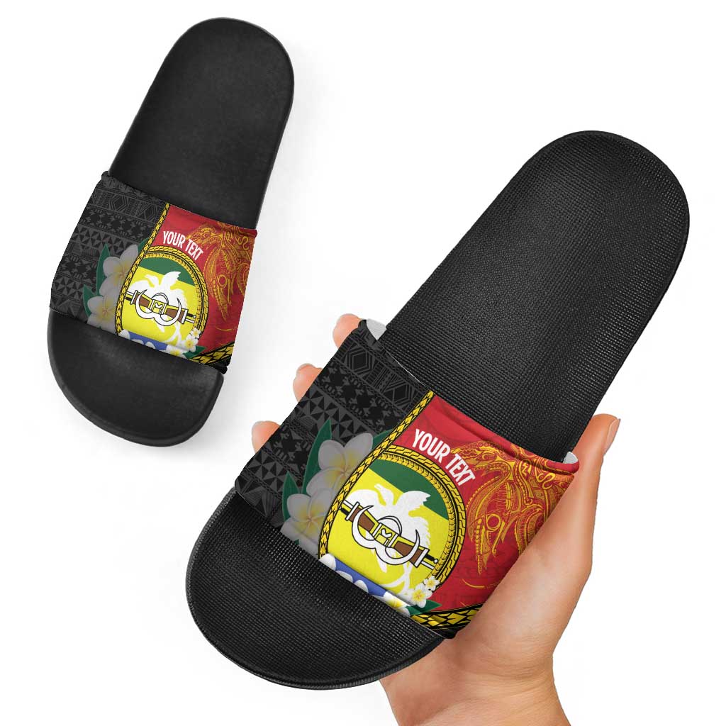 Personalised PNG Morobe Provins Slide Sandals Papua New Guinea Plumeria Melanesian Pattern - Polynesian Pride