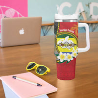 Personalised PNG Morobe Provins Tumbler With Handle Papua New Guinea Plumeria Melanesian Pattern - Polynesian Pride