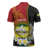 Personalised PNG Morobe Provins Zipper Polo Shirt Papua New Guinea Plumeria Melanesian Pattern - Polynesian Pride