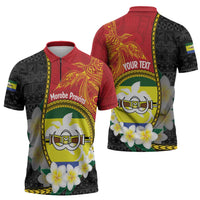 Personalised PNG Morobe Provins Zipper Polo Shirt Papua New Guinea Plumeria Melanesian Pattern - Polynesian Pride