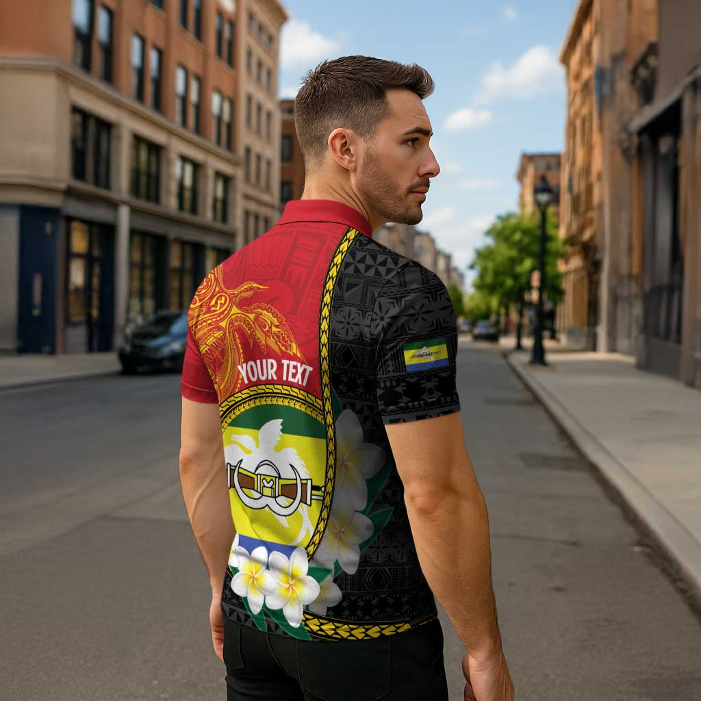 Personalised PNG Morobe Provins Zipper Polo Shirt Papua New Guinea Plumeria Melanesian Pattern - Polynesian Pride