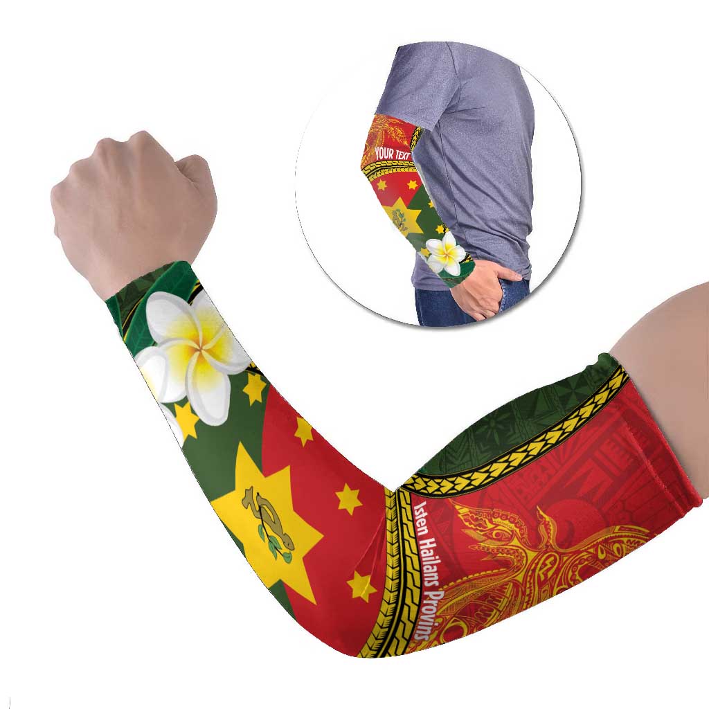 Personalised PNG Isten Hailans Provins Arm Sleeves Papua New Guinea Plumeria Melanesian Pattern - Polynesian Pride